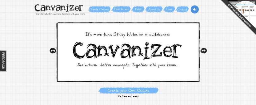 3.2.1 Εφαρμογή «Canvanizer» 1 Η εφαρμογή αυτή προσφέρει τη δυνατότητα δημιουργίας πολλών εργαλείων και Καμβάδων, τόσο κάποιων βασικών όσο και κάποιων περισσότερο εξειδικευμένων που είναι λιγότερο