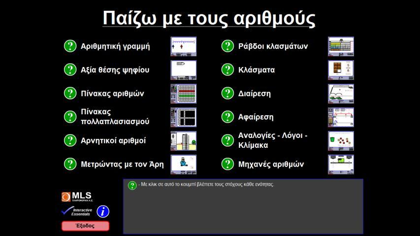 (δ) Λογισμικό «Παίζω με τους αριθμούς» - Αριθμητική γραμμή Στο λογισμικό «Παίζω με τους αριθμούς» (είναι εγκατεστημένο στους υπολογιστές του σχολείου) να επιλέξεις «Αριθμητική γραμμή».