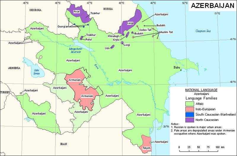 ρωσική 18. Χάρτης των οικογενειών των γλωσσών στο Αζερμπαϊτζάν Πηγή: http://www.ethnologue.com/show_map.asp?