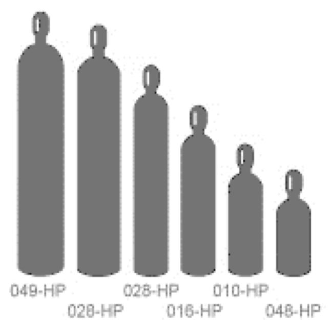 Carrier Gas ( ) (Gas tank) High Pressure Steel to 2640 psi Cylinder Designati on Water Capacity (liters) Diameter (inches) Height w/ Valve (inches) Nominal Shipping Weight(lbs)*