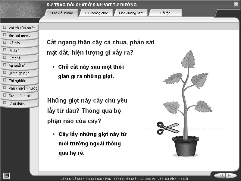 Trên giao diện này, người dùng sẽ click chuột vào nút Next (hình mũi trên trỏ phải ở góc dưới bên phải màn hình) để trình chiếu lần lượt các trang nội dung bài giảng, hoặc nút Back (mũi tên trỏ trái)