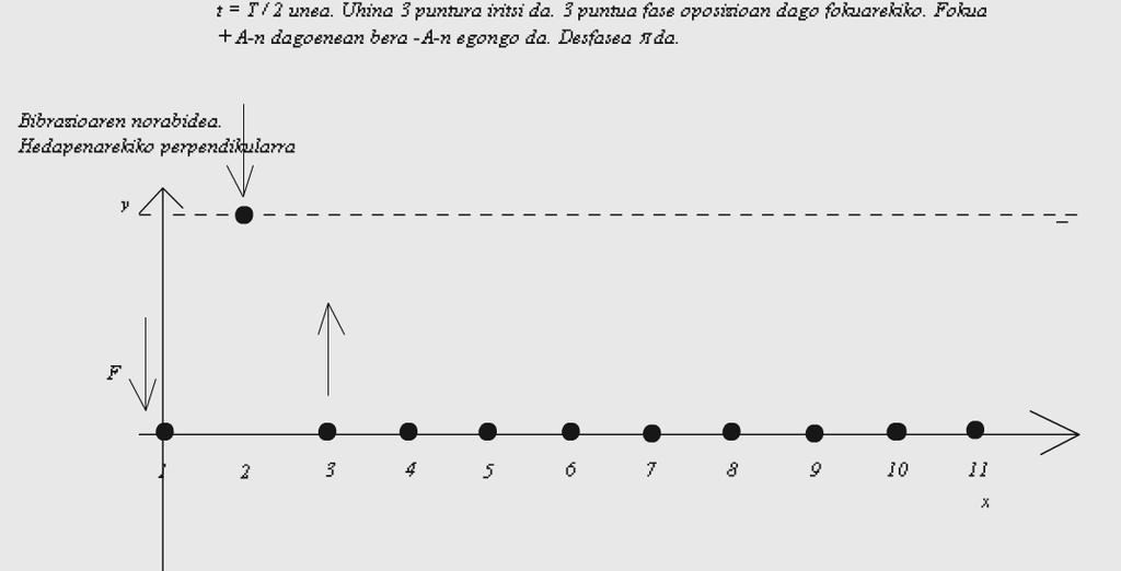 3 puntua T/s geroago hasten da bibratzen. Haren desfasea fokuarekiko rad da.