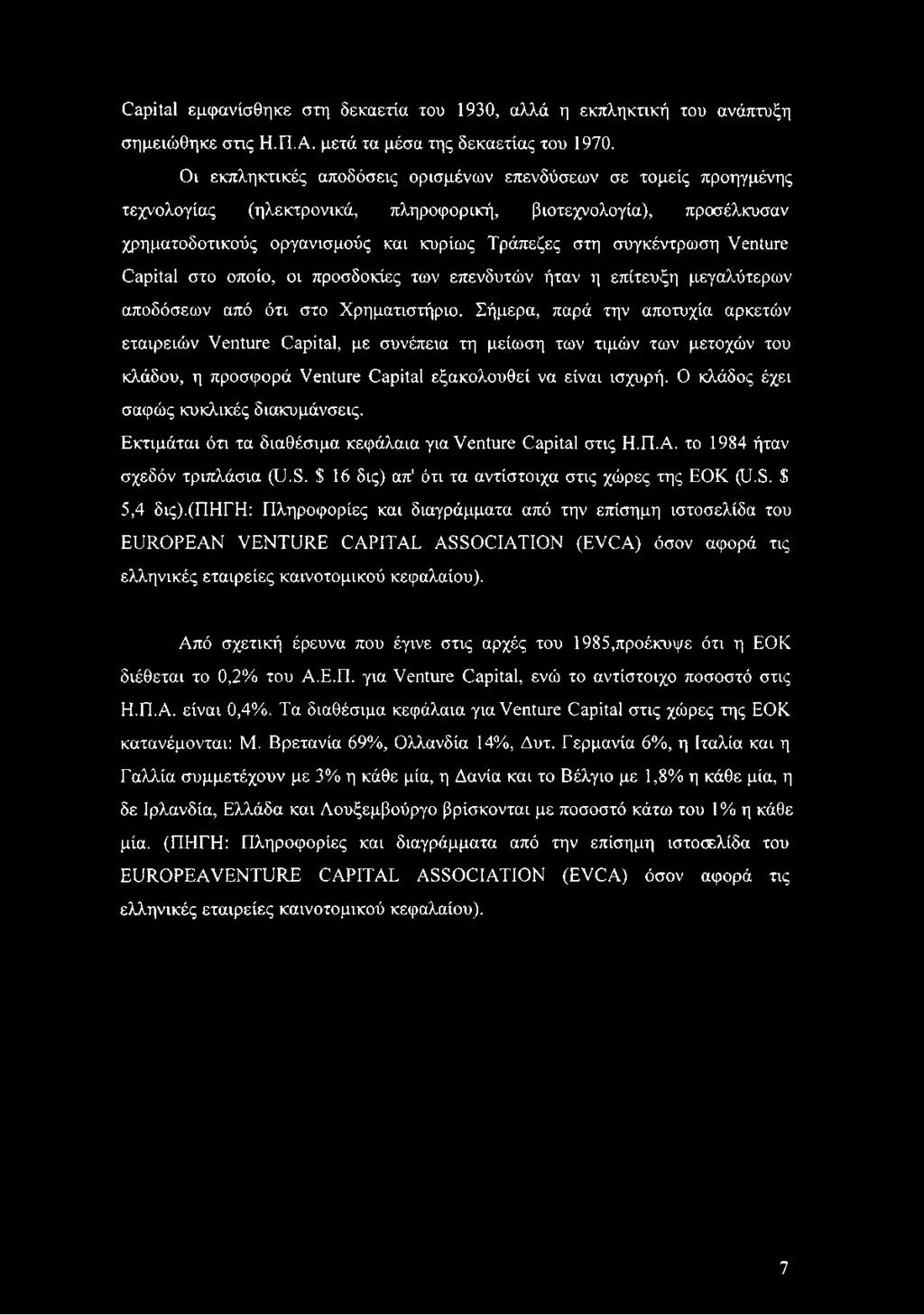 Venture Capital στο οποίο, οι προσδοκίες των επενδυτών ήταν η επίτευξη μεγαλύτερων αποδόσεων από ότι στο Χρηματιστήριο.