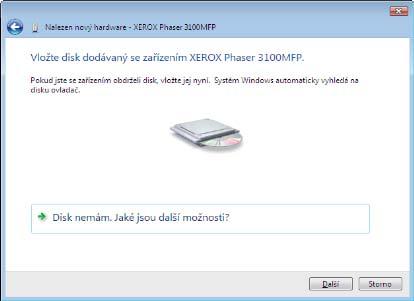 5 Zo zoznamu vyberte XEROX PHASER 3100MFP a klepnite na ĎALŠÍ. 8 - Prepojenie s PC 2 Zapnite multifunkčné zariadenie. Počítač zistí pripojené zariadenie.