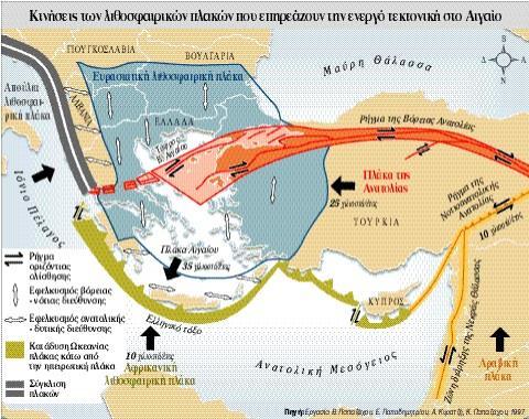 Εικόνα 28: Ενεργός τεκτονική στην περιοχή του Αιγαίου (Πηγή: http://www.tovima.