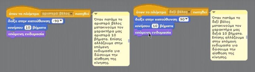 ακολουθούν για να κινείται ο σκύλος όταν πατάμε το δεξί ή