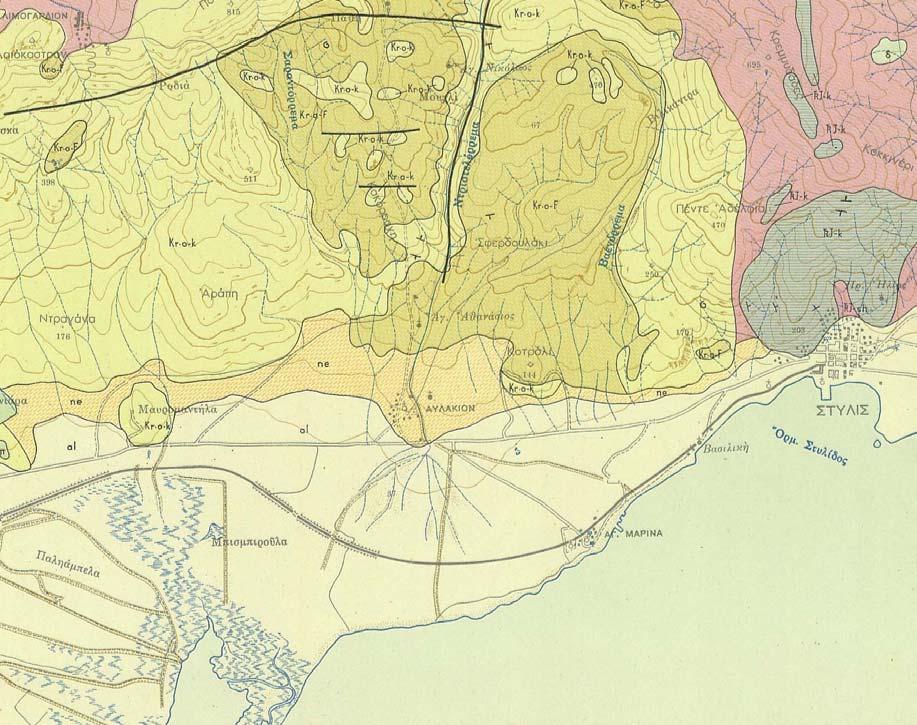 Εισαγωγή 1 2 3 4 5 6 Χάρτης 2.3.1: Γεωλογικός χάρτης, φύλλο Στυλίδα, ευρύτερης περιοχής μελέτης, (Ι.Γ.Μ.Ε.).
