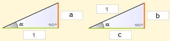 EXERCICIOS resoltos 16. Decide que rzóns do ángulo α corresponden os ldos, b e c Solución: tn α b sen α c cos α 17.