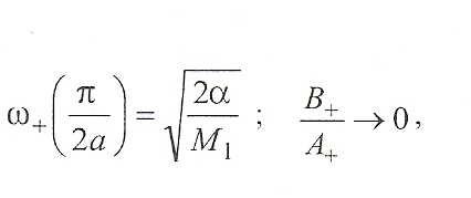 b) Područje na granicu Brilloinove zone k max =π/a; sin ka= 1 Za akustičku granu π α ω = a M B A Ovo znači da samo atomi