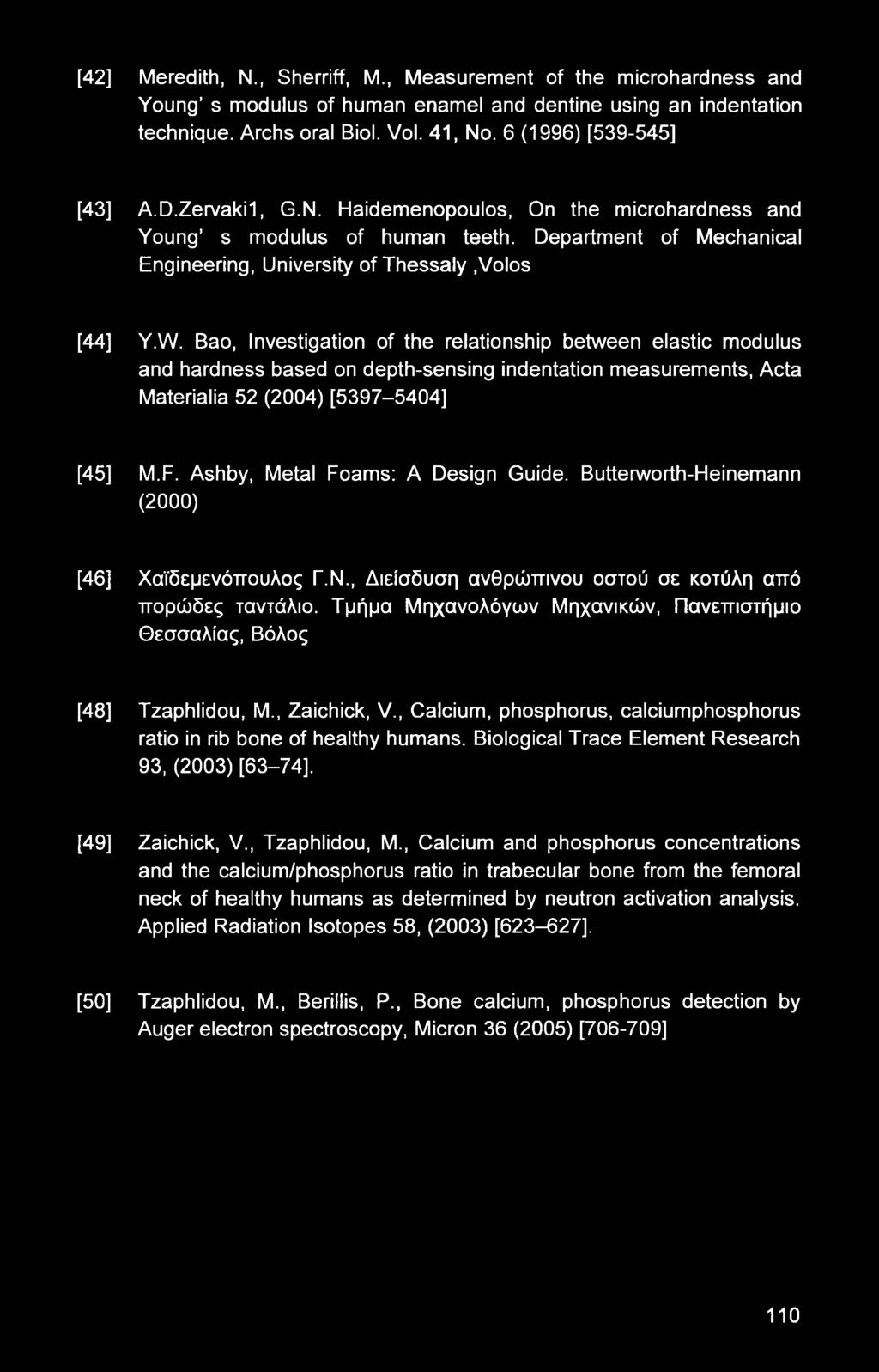 Bao, Investigation of the relationship between elastic modulus and hardness based on depth-sensing indentation measurements, Acta Materialia 52 (2004) [5397-5404] [45] M.F.