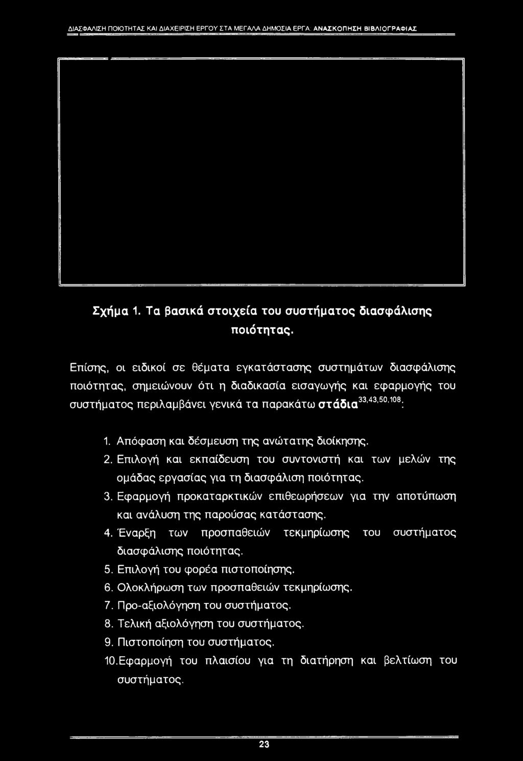 Απόφαση και δέσμευση της ανώτατης διοίκησης. 2. Επιλογή και εκπαίδευση του συντονιστή και των μελών της ομάδας εργασίας για τη διασφάλιση ποιότητας. 3.