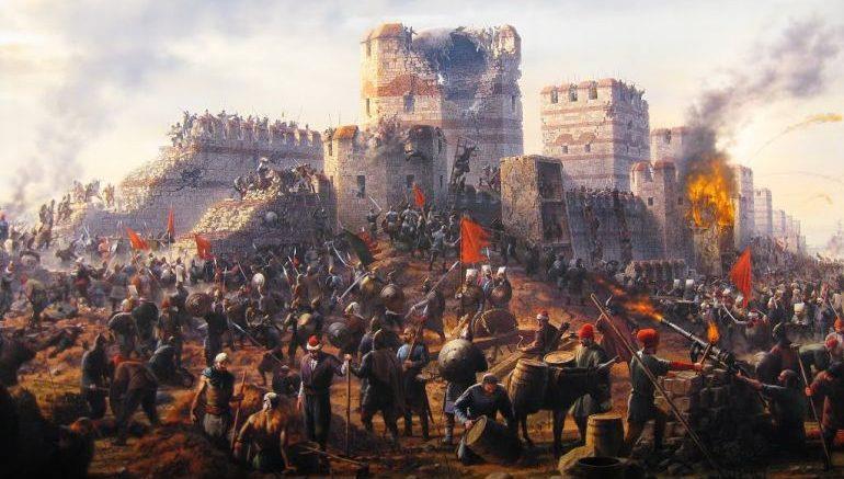 της ζωής ημών», και πέθανε πολεμώντας όταν οι Τούρκοι μπήκαν μέσα την Κωνσταντινούπολη στις 29 Μάιου του 1453. Ζωγραφική αναπαράσταση της άλωσης της Κωνσταντινούπολης. Πηγή: https://www.