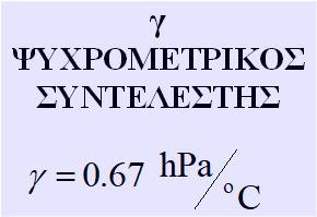 Μέθοδος Penman (Δυνητική Ε από υδάτινη επιφάνεια) Τ: θερμοκρασία ( o C) u 2 : ταχύτητα ανέμου σε ύψος 2 m (m/sec) e s : πίεση κορεσμού των υδρατμών e s 17.27*T T 6.11* 2.718 237.