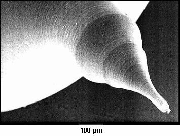 Συνθήκες κοπής: n=4000rpm, a: μεταβαλλόμενο από 100μm στη δεδομένη κατάσταση, μέχρι 0.1μm όταν γίνεται d=25μm, πρόωση μεταβαλλόμενη από μερικά μm/s μέχρι 5 μm/s περίπου.