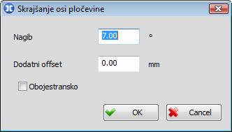 39 Pogled pločevine v prerezu pred zagonom ukaza za skrajšanje osi pločevine Izbris predhodnega skrajšanja Ta ukaz je dostopen samo, če je predhodno narejeno skrajšanje osi pločevine.