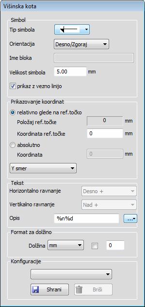 76 Simbol: Tip simbola Lista iz katere se izbira en s programom predvidenih simbolov višinske kote.