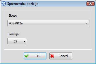 85 Gumb za spremembo položaja aktivne pozicije (navzdol). Spremeni Gumb, ki aktivira novi dialog, s katerim lahko spremenite tako številko pozicije, kot tudi pozicijo sklopa, kateremu pripada.