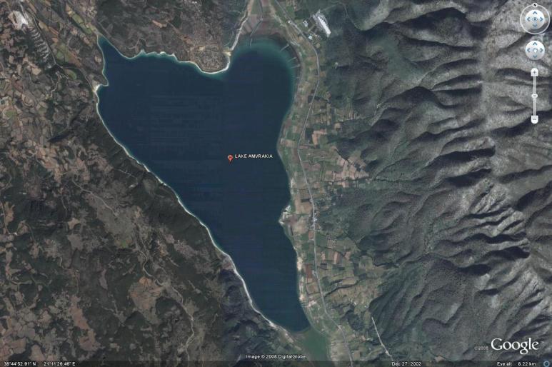 Εικόνα 13 Χάρτης της ευρύτερης γεωγραφικής περιοχής της λίμνης Αμβρακία (Πηγή φωτογραφιών: www.google.earth.com).