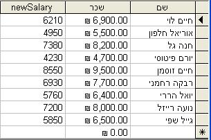 9 (קיצוץ של 10% פירושו 90% מהשכר). נוסיף לטבלת התוצאה עמודה מחושבת שתכיל את תוצאות החישוב.