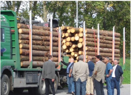 Figura 51: Suxeición de madeira en troncos Combinación do vehículo sen comporta dianteira no vehículo remolcador Se un vehículo non está equipado cunha comporta dianteira coa resistencia suficiente