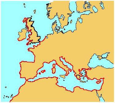Εικόνα 1: Γεωγραφική εξάπλωση του αχινού P. lividus στη Μεσόγειο, στην Β. Αφρική και στα δυτικά της Αφρικής, καθώς και στη Β. Ευρώπη και δυτικά της Μεγάλης Βρετανίας Ιρλανδίας. 1.3.