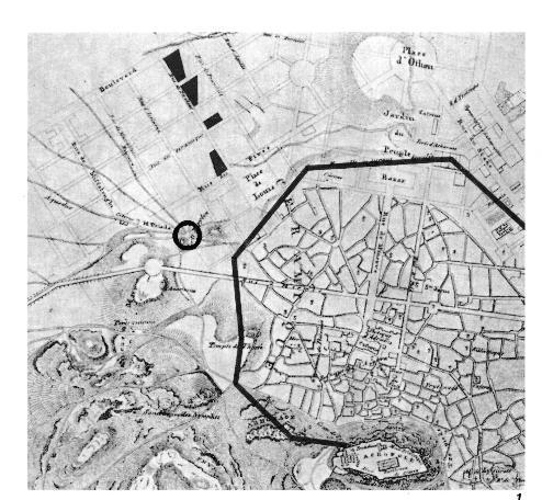Χάρτης 8: Τμήμα του χάρτη της Αθήνας του F. Aldenhoven 1837, υποδεικνύεται ο οδικός κόμβος στο Δίπυλο, πηγή: Αγριαντώνη κ.ά., 1995, σελ, 159 Με τη συγκρότηση του νέου ελληνικού κράτους, η περιοχή του Μεταξουργείου βρίσκεται εκτός σχεδίου πόλης.