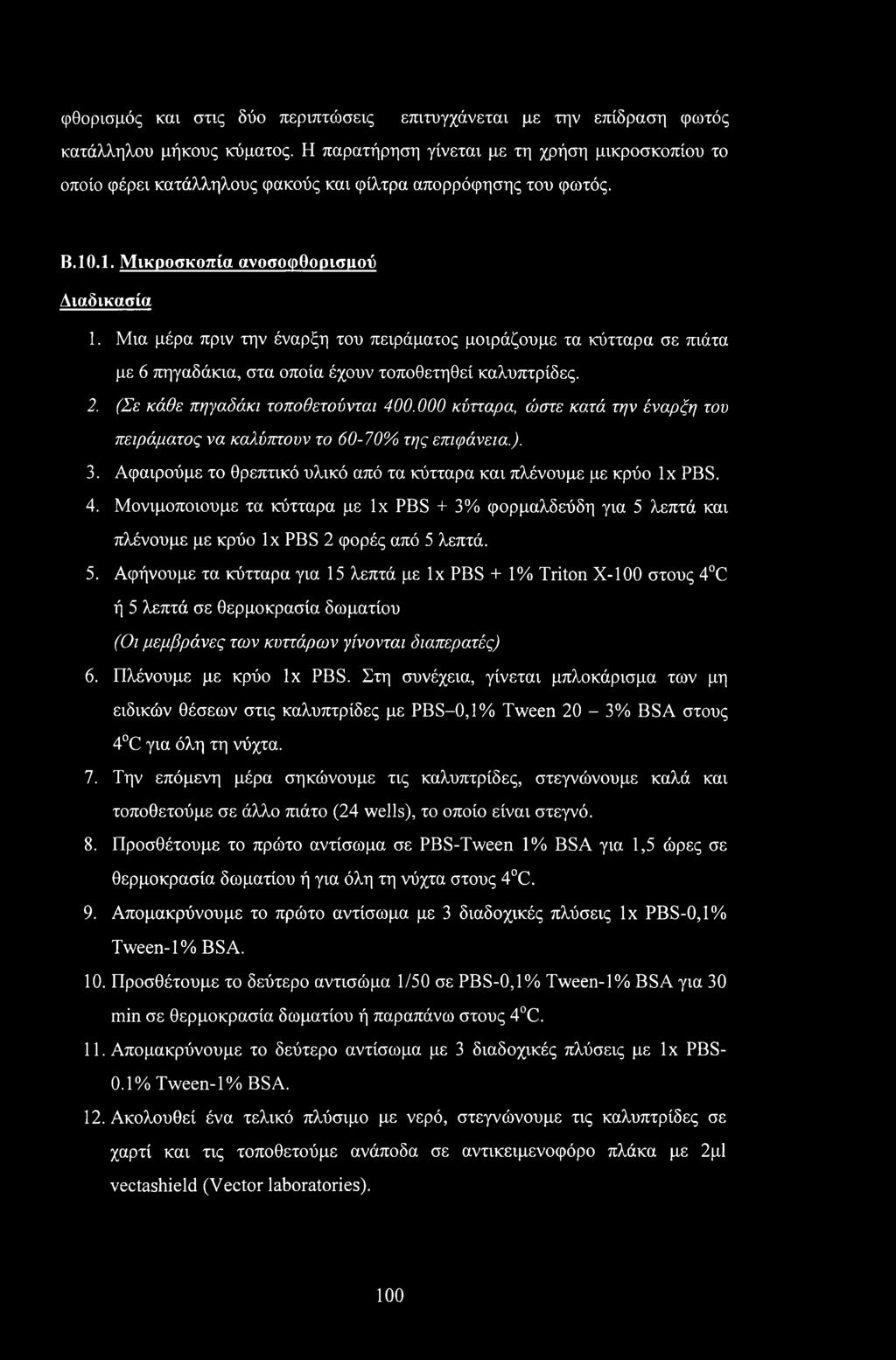 Μια μέρα πριν την έναρξη του πειράματος μοιράζουμε τα κύτταρα σε πιάτα με 6 πηγαδάκια, στα οποία έχουν τοποθετηθεί καλυπτρίδες. 2. (Σε κάθε πηγαδάκι τοποθετούνται 400.