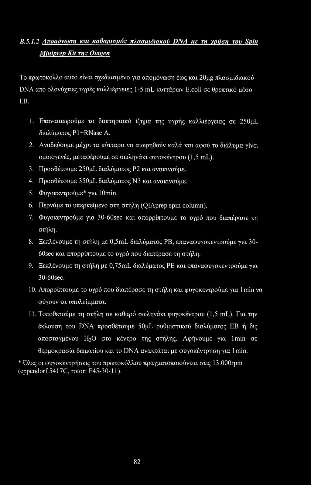 καλλιέργειες 1-5 ml κυττάρων E.coli σε θρεπτικό μέσο LB. 1. Επανααιωρούμε το βακτηριακό ίζημα της υγρής καλλιέργειας σε 25