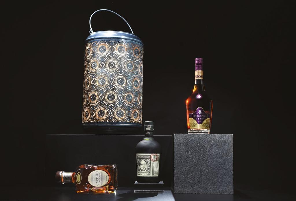 28 Antique Grey Metal Lantern Large #1821A 1b. Diplomatico Reserva Exclusiva 0.7lt 1b. Cardhu Gold 0.7lt 1b. Courvoisier VSOP 0.