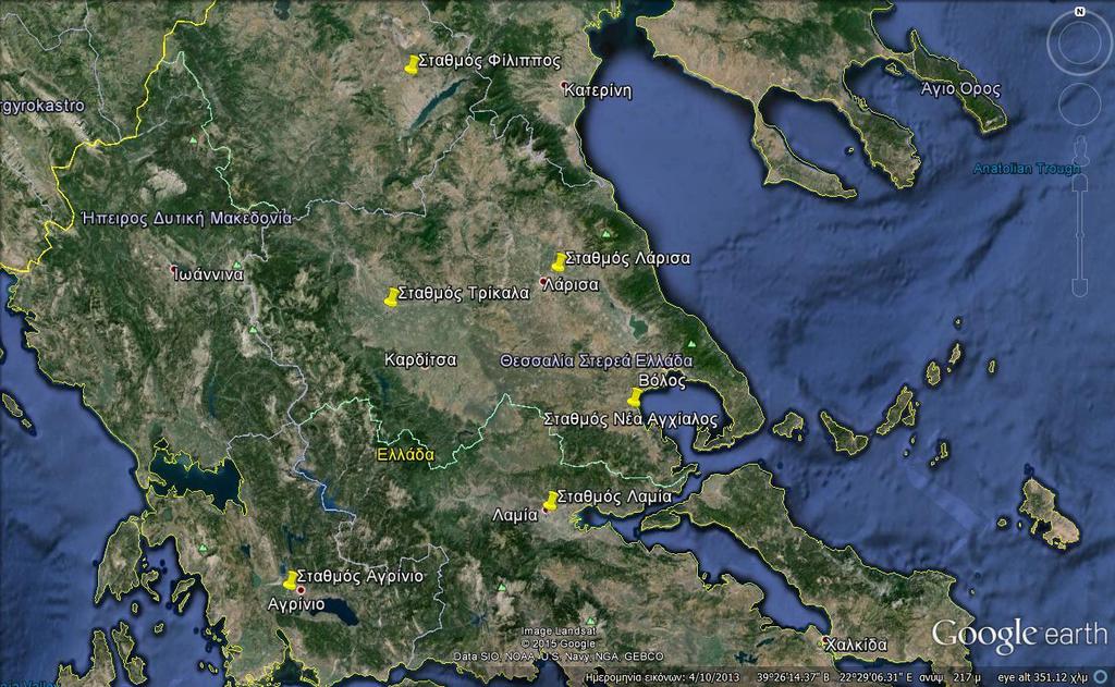 3.3.1 Λήψη ανεμολογικών δεδομένων από την υπηρεσία NCDC Στην παρούσα διπλωματική εξετάζεται η ένταση του ανέμου στην ευρύτερη περιοχή της Θεσσαλίας, επομένως αναζητήθηκαν τα ανεμολογικά δεδομένα