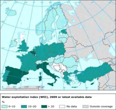 περίοδο 1985 2009, σε 5 χώρες θεωρείται πως το νερό δέχεται πίεση (Κύπρος, Βέλγιο, Ιταλία, Μάλτα, Ισπανία).