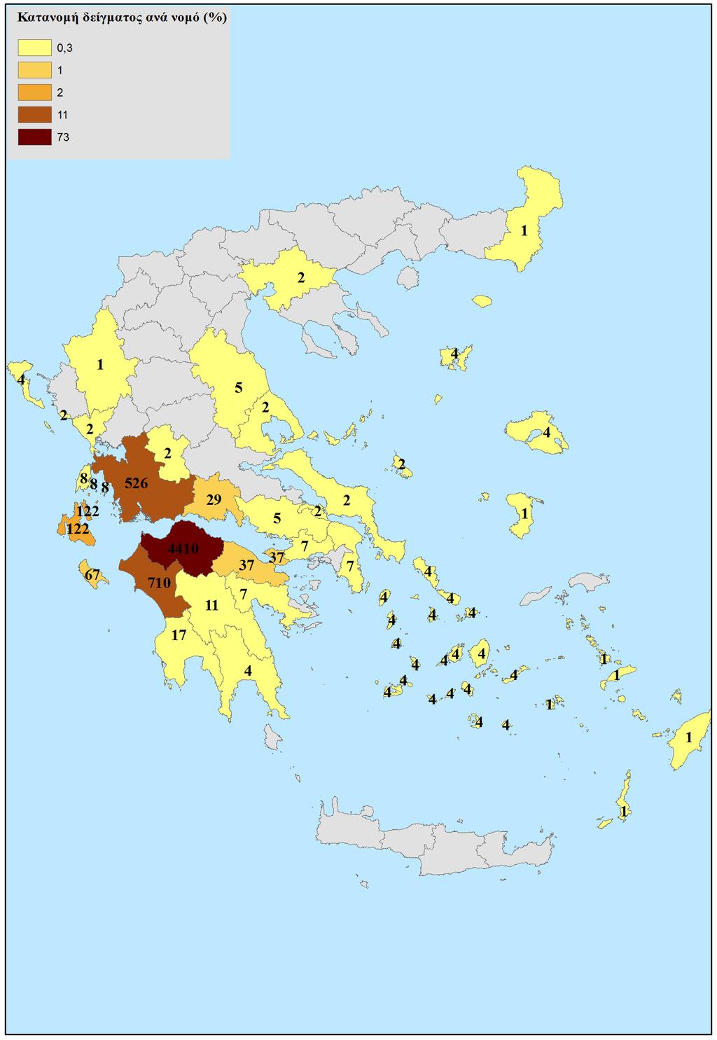 Εικόνα 3.1. Κατοικία μητέρας ανά νομό της Ελλάδας (χάρτης).