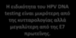 Η ειδικότθτα του HPV DNA testing είναι μικρότερθ από τθσ