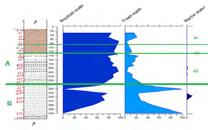 ΔΙΑΓΡΑΜΜΑ ΕΙΔΩΝ ΟΛΙΓΟΑΛΩΝ/ΓΛΥΚΩΝ -ΥΦΑΛΜΥΡΩΝ ΘΑΛΑΣΣΙΩΝΝΕΡΩΝ: (Εικόνα 49) Διάγραμμα στο οποίο εμφανίζονται οι εκατοστιαίες κατανομές των υδάτων(γλυκών-υφάλμυρων-θαλάσσιων) σε σχέση με το βάθος της