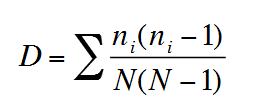 συνήθως αναφέρεται ως συμπλήρωμα του 1-D(ή 1/D ή lnd).το D παίρνει τιμές μεταξύ μηδέν και ένα. Δείκτης α του Fisher (Fisher et.al.