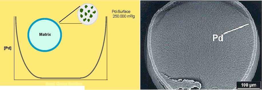 Proces premazivanja ima za rezultat disperziju paladijuma po spoljnim delovima posuda u vidu metalnih naslaga, tj ekstremno finih čestica prečnika 2-4 nanometara.