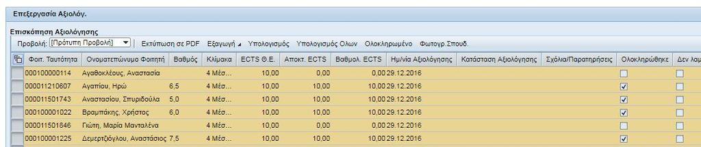 14. Πατήστε το κουμπί «Υπολογισμός Όλων» (Εικόνα 20) ώστε να υπολογιστούν οι τελικές βαθμολογίες για τους φοιτητές