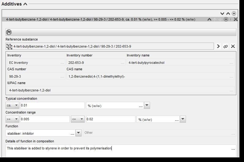 Εκπόνηση αιτήματος χρήσης εναλλακτικής χημικής ονομασίας για ουσία σε μείγμα Ημερομηνία έκδοσης XX 23 Εικόνα 5: Additive (Πρόσθετο) Κατά τη συμπλήρωση των πληροφοριών σχετικά με τη σύνθεση, τυχόν