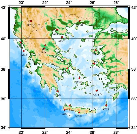 Σχήμα 1. Οι νέοι μόνιμοι σταθμοί GNSS του δικτύου AUTH-METRICA 7. 2.