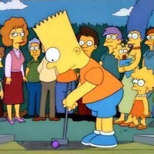 Lisa, as Mates e os bates. En O club dos patteos mortos (1990), Homer e Bart xogan un torneo de minigolf contra Ned e Todd Flander.