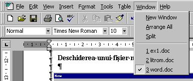 Citirea de pe disc, a unui fişier existent Din meniul File se acţionează cu mouse-ul asupra comenzii Open. Ca efect, pe ecran apare fereastra Open.