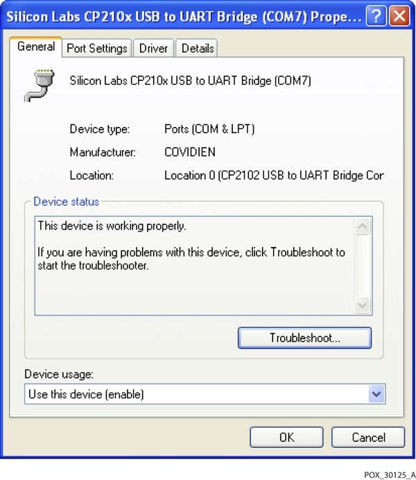 Andmehaldus Joonis 5-11. Initial USB to UART Bridge atribuutide akna näide 24. Klõpsake vahekaarti Port Settings (Pordi sätted). 25.