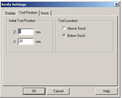 דרך מפרט Tool Position- Verify setting ניתן לשנות את מיקום הסכין היחס לחומר הגלם.