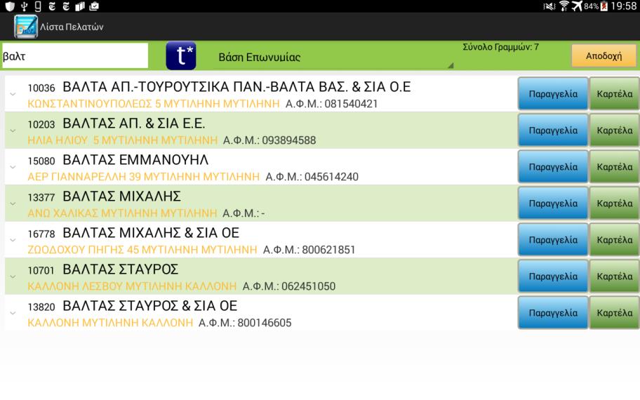 Dnet Mobile Terminal Βασική Λειτουργικότητα Dnet Mobile Terminal Λίστα πελατών Ο χρήστης, μέσω της συσκευής του, έχει την δυνατότητα να επικοινωνεί με τον κεντρικό εξυπηρετητή της εταιρείας του,