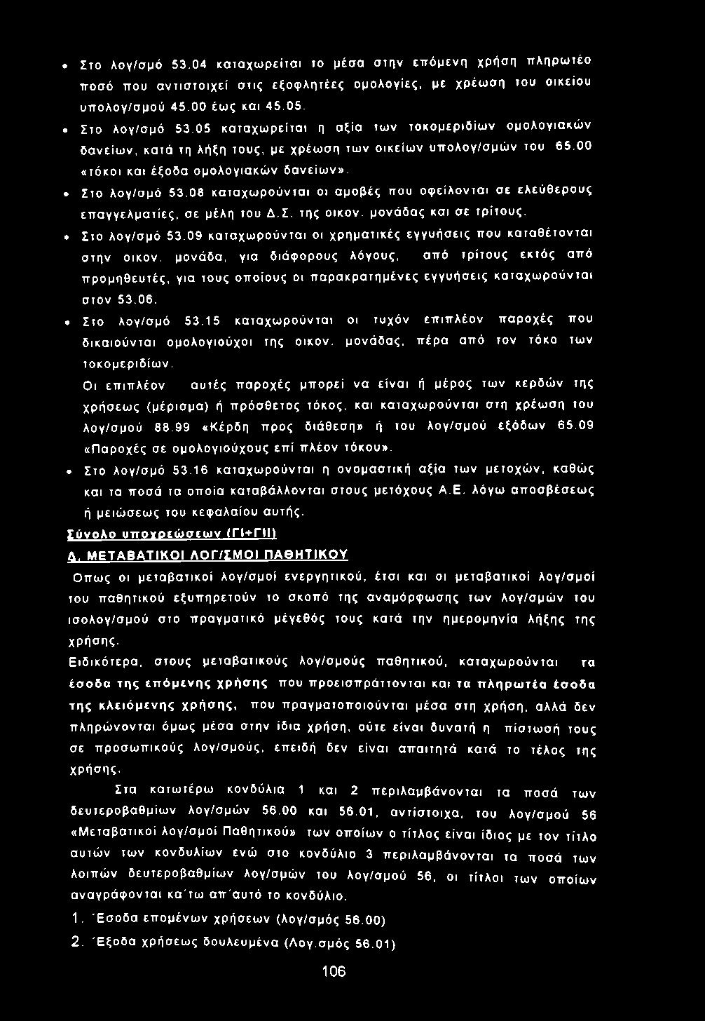 . Στο λογ/σ μό 53.04 κ α τα χω ρ είτα ι το μέσα στην επ όμενη χρήση π λη ρω τέο ποσό που α ν τισ το ιχ ε ί σ τις εξο φ λη τέες ομ ολο γίες, με χρέω ση του οικείο υ υ π ολογ/σ μού 45.00 έω ς και 45.05.