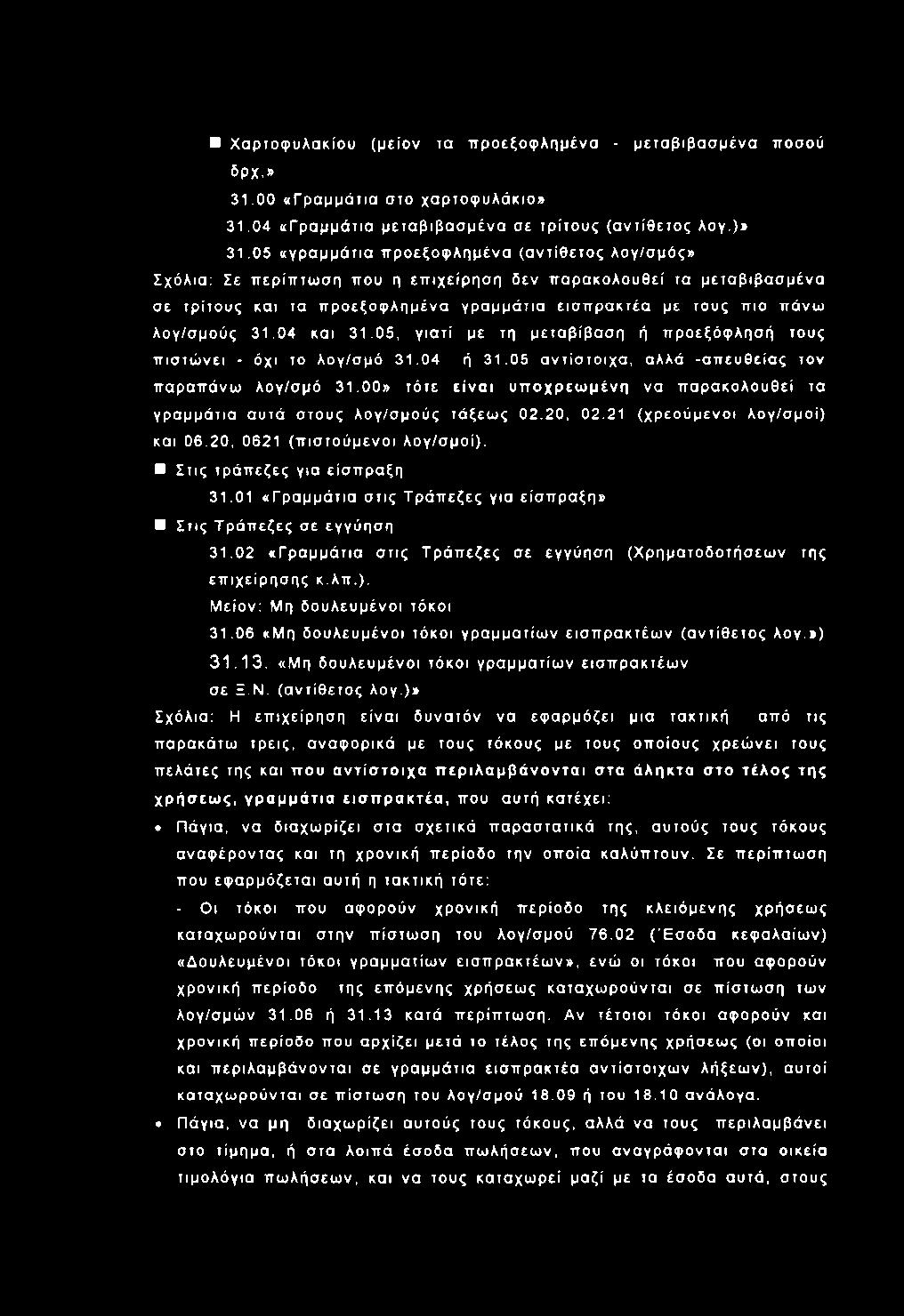 05 «γρ α μ μ ά τια π ρ ο εξο φ λη μ ένα (α ν τίθ ετο ς λογ/σμός» Σχόλια: Σε π ερίπ τω σ η που η επ ιχ είρ η σ η δεν π α ρ α κο λουθεί τα μετα β ιβ α σ μ ένα σε τρίτο υ ς και τα π ρ ο εξο φ λη μ ένα