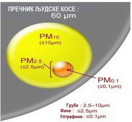 од веома малих честица (партикула) у течном или чврстом агрегатном стању.међу њима су посебно значајне оне које могу доспети до најдубљих делова плућа.