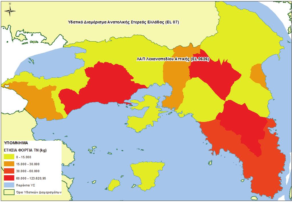 Αττικής (EL0626) Χάρτης 15: Ετήσιο συνολικό φορτίο Ν από σημειακές