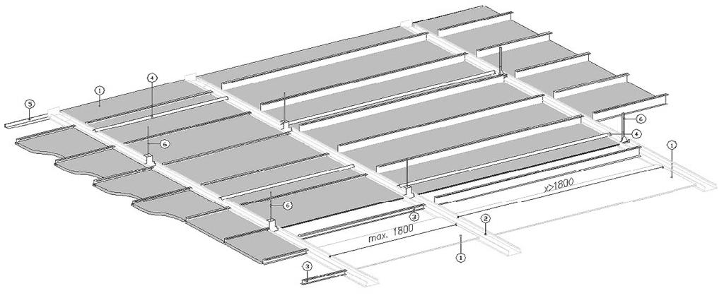 SS MD V Spušteni strop, mineralni, s djelomice vidljivom metalnom konstrukcijom dimenzije 300x1200/1800 (demontažna ploča) Strop od mineralnih ploča, dim.