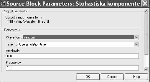 1.15. att. Zudumu jaudas stohastiskās komponentes parametru logs. Atveram bloka Siltuma pārvades funkcija parametru logu un ievadām pārvades funkcijas (1.